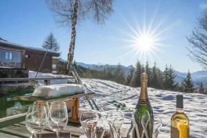 Chalet Saule in Arc 1600 - terrace with champagne and mountain view