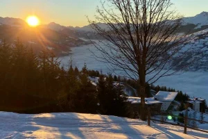 Chalet Saule à Arc 1600 - vue sur la vallée au coucher du soleil