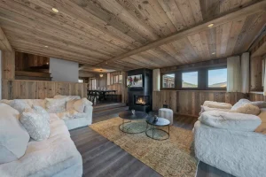 salon cheminée Chalet Abaïko meribel Raffort