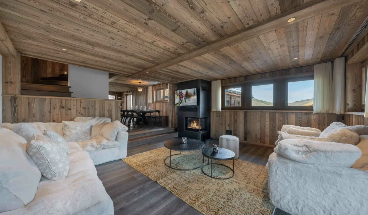 salon cheminée Chalet Abaïko meribel Raffort