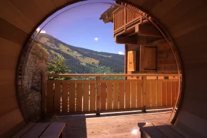 vue du Chalet Abaïko depuis l'intérieur du sauna bulle