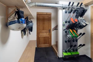 Ski room with boot warmers, helmets and lockers at Chalet Alisier in Méribel Village