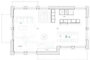 Level 2 floor plan of Chalet Brigues: lounge, dining room, kitchen and library