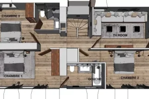 Floor plan of the lower floor with two bedrooms