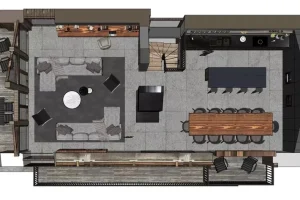 Floor plan of the open-plan living level